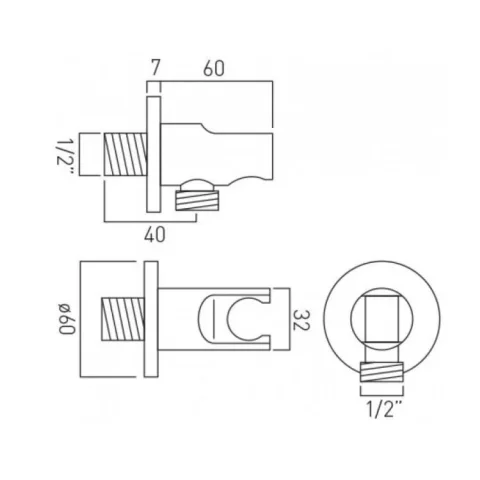 Vado Elements Integrated Outlet And Shower Bracket Wall Outlet Chrome technical drawing - Image 3