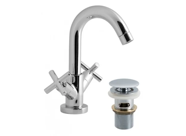 Vado Elements Mono Basin Mixer Deck Mounted Smooth Bodied With Universal Waste And Honeycomb Flow Regulator Chrome