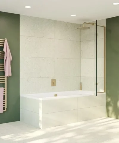 Crosswater Optix Hinged Bath Screen With Inline Panel 180 Left Handed Brushed Brass detail view - Image 2