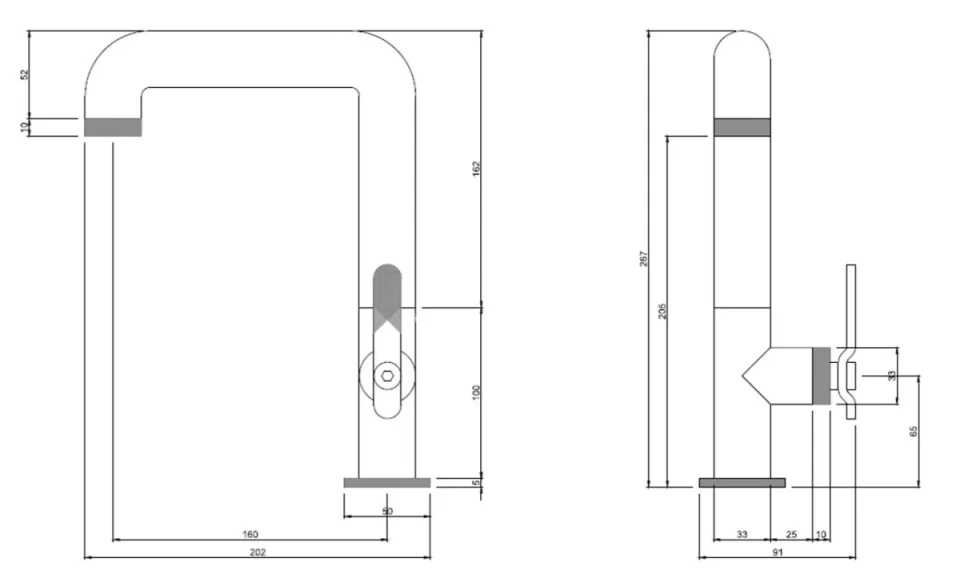 Crosswater Union Tall Mono Brushed Brass technical drawing - Image 2