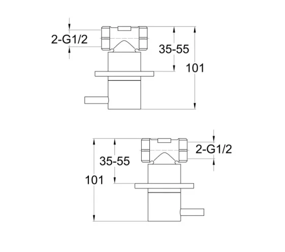 Just Taps Vos Wall Vaves Matt Black technical drawing - Image 2