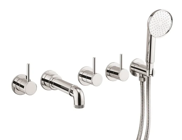 Crosswater Mpro Industrial 5 Hole Bath Filler With Spout & Handset Wall Mounted Chrome