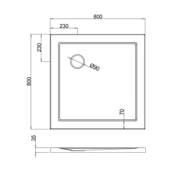Crosswater Square Shower Tray 800 technical drawing - Image 3