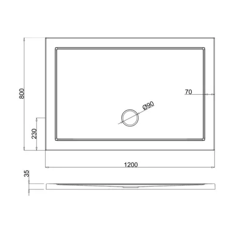 Crosswater Rectangular Shower Tray 800x1200 technical drawing - Image 3