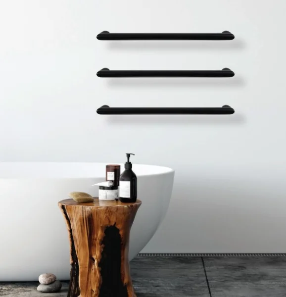Thermosphere 12v Heated Towel Bar Double Round 450mm Matt Black