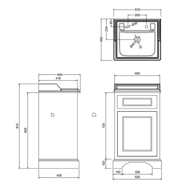 Burlingtonwhite 500 Freestanding Basin technical drawing - Image 2