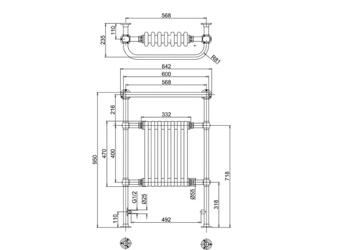 Burlington Trafalgar Chrome With Black Insert technical drawing - Image 2