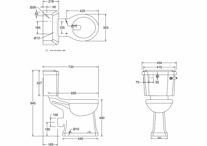 Burlington Close Coupled / Low Level Cistern 44cm Ceramic Lever (incl. Cistern Fittings) technical drawing - Image 2