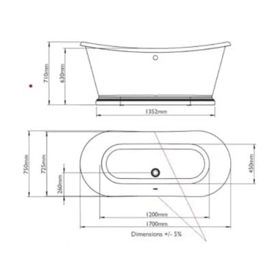 Bc Designs Sanded 1700mm Double Boat Bath Sanded detail view - Image 2