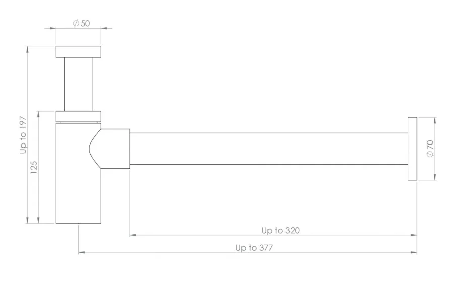 Saneux Cos Round Bottle Trap - Chrome technical drawing - Image 2