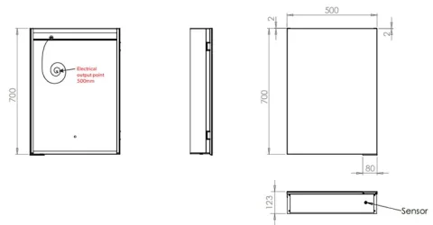 Hib Ether 50 Steam Free Cabinet W50 X H70 X D12.2cm technical drawing - Image 2