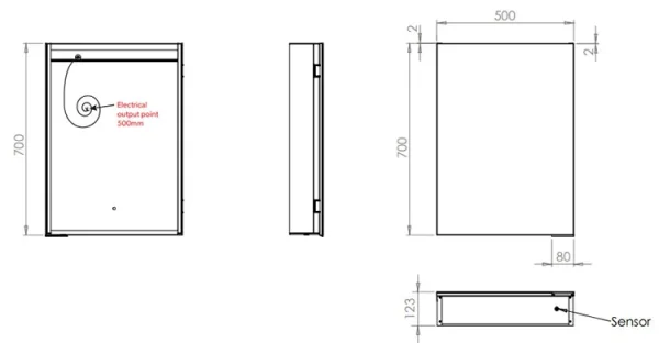 Hib Ether 50 Steam Free Cabinet W50 X H70 X D12.2cm technical drawing - Image 2