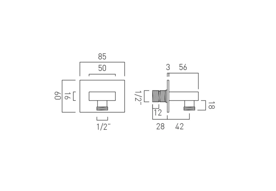 Vado Individual Square Wall Outlet Brushed Nickel technical drawing - Image 2