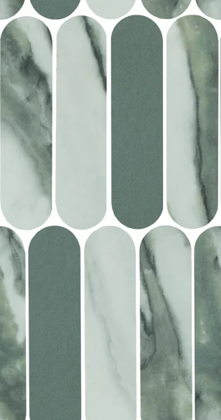 European Tiles Charmo Calacatta Green Salvia Oval Mosaic Mix 19.5 X 37cm Polished Wall Tile (sold Per Piece)