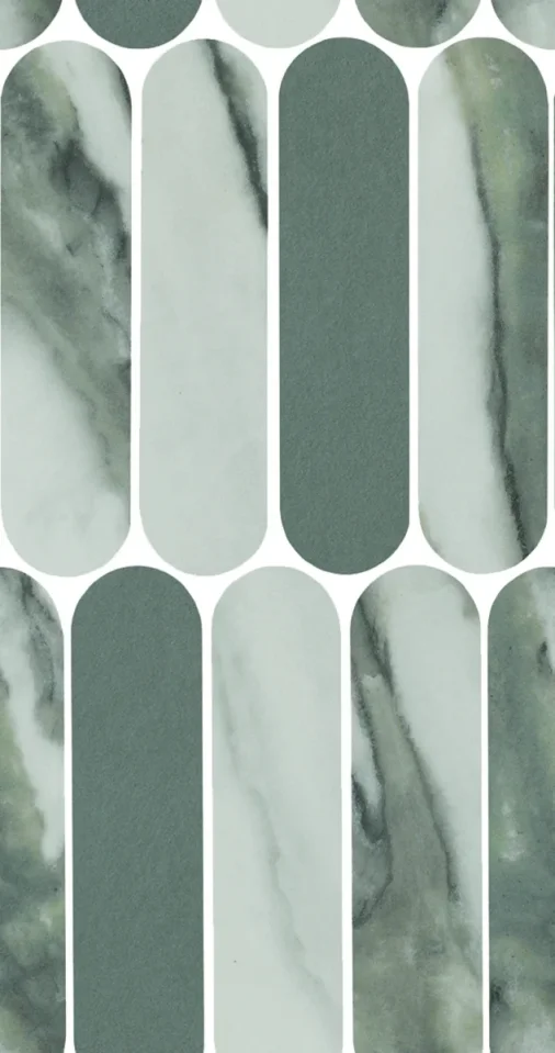 European Tiles Charmo Calacatta Green Salvia Oval Mosaic Mix 19.5 X 37cm Polished Wall Tile (sold Per Piece) product image - Image 1
