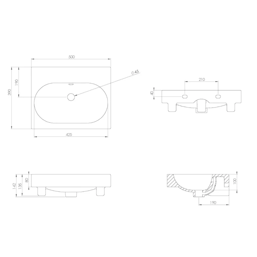 Saneux Austen 50x39cm Washbasin 0th detail view - Image 2