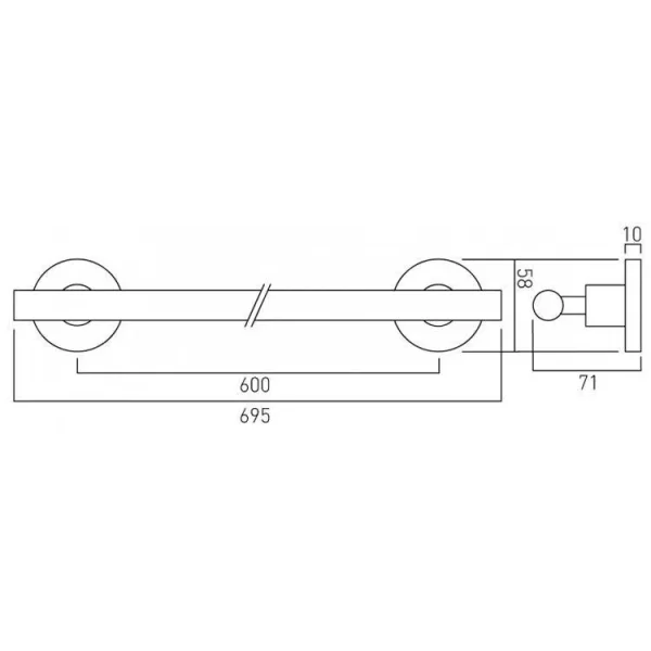 Vado Elements Towel Rail 695mm (27'') Chrome technical drawing - Image 3