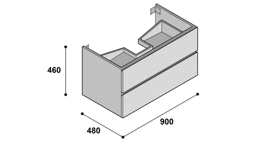 Faeber Mode 90 Basin Unit 2 Drawer Unit Matt White technical drawing - Image 2