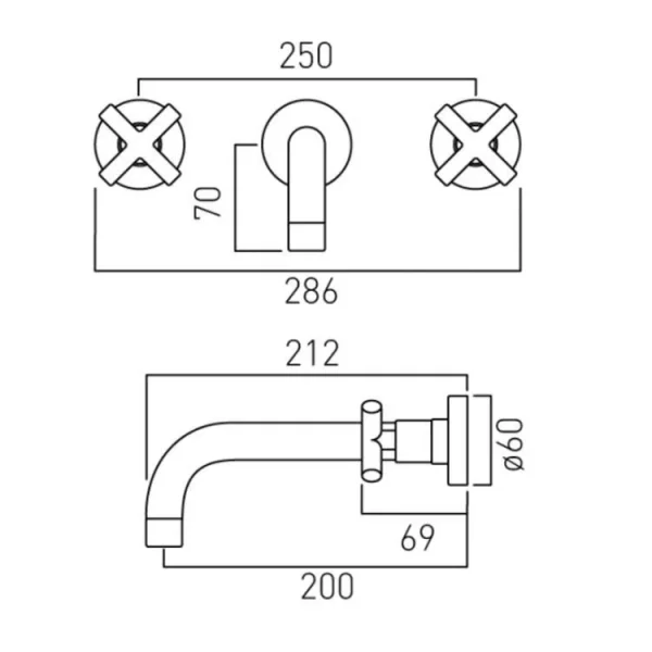 Vado Elements 3 Hole Basin Mixer With 200mm Spout Wall Mounted With Honeycomb Flow Regulator Chrome detail view - Image 3