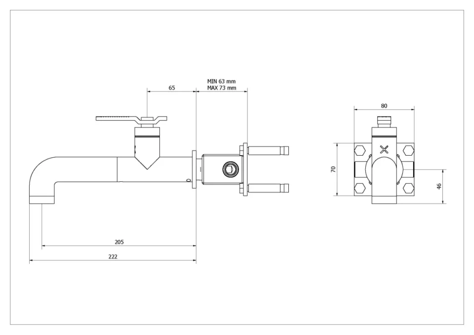 Crosswater Union Single Hole Wall Mounted Set Brushed Black Chrome technical drawing - Image 2