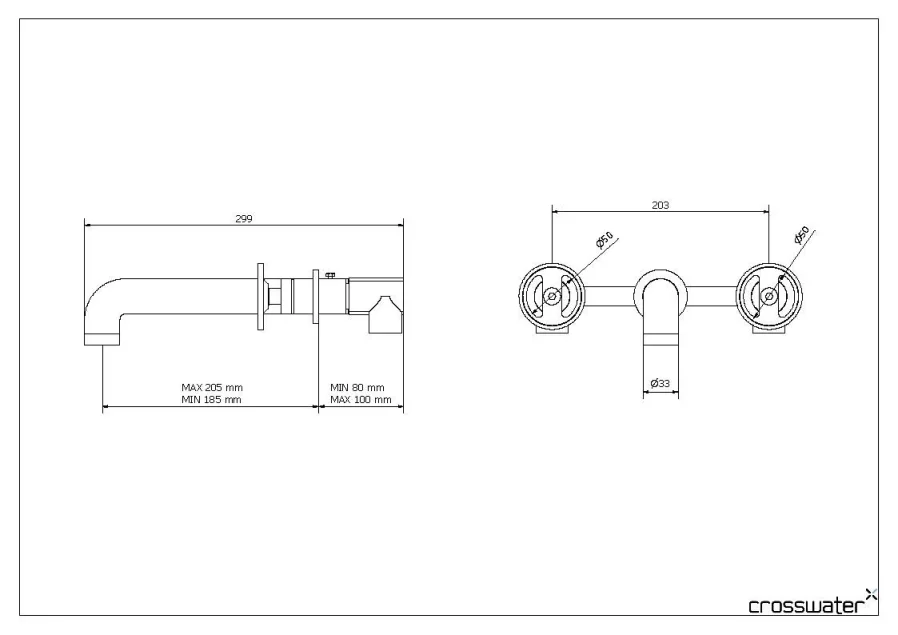 Crosswater Union Basin 3 Hole Set Wall Mounted Brushed Brass technical drawing - Image 3