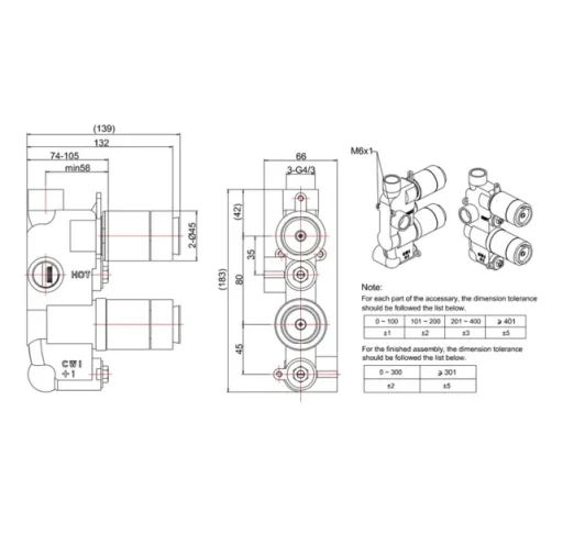 Crosswater Single Outlet Valve Body With Chrome Collar detail view - Image 3