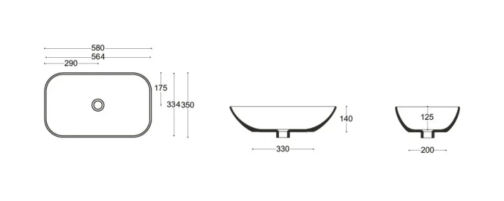 Crosswater Serene Counter Basin No Overflow White technical drawing - Image 3