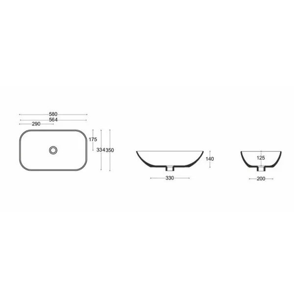 Crosswater Serene Counter Basin No Overflow White technical drawing - Image 5