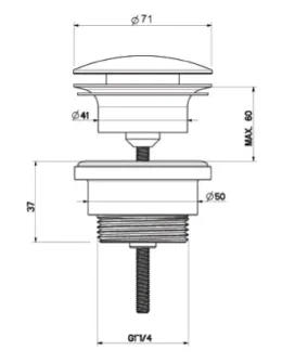 Crosswater Basin Free Flow Waste 70 Chrome technical drawing - Image 3