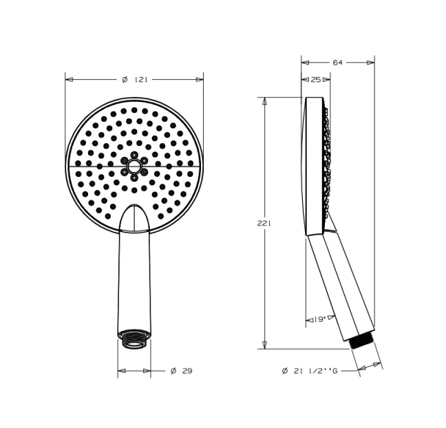 Crosswater Ethos Multifunction Push Button 120mm Chrome technical drawing - Image 2