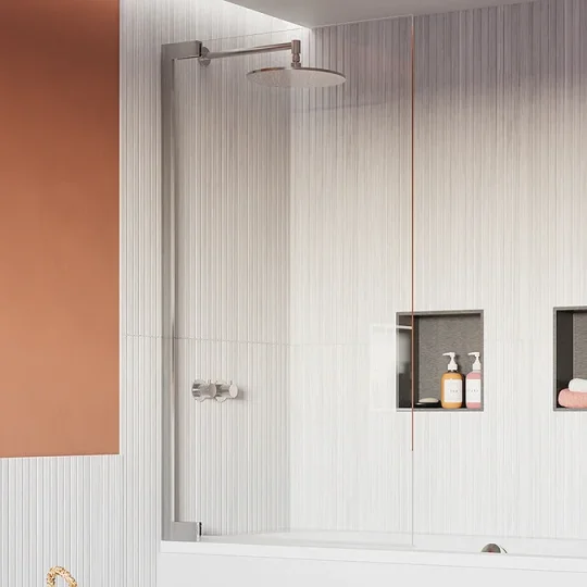 Crosswater Asura 8mm Hinged Bath Screen 900 Polished Stainless product image - Image 1