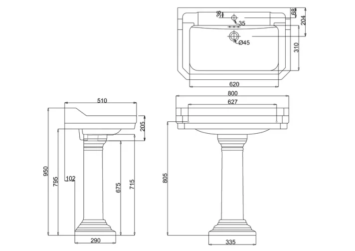 Burlington Edwardian 80cm Basin 1th product image - Image 1