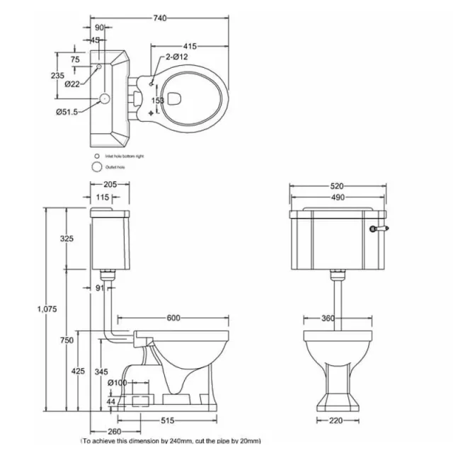 Burlingtonlow Level S Trap Pan For Floor Mounted Outlet Pipe technical drawing - Image 2