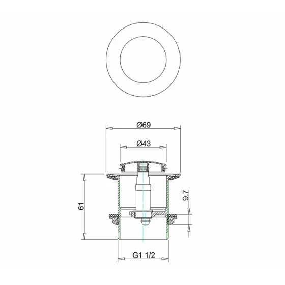 Britton Click Clack Bath Waste Unslotted detail view - Image 2