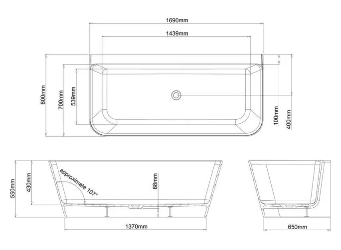 Britton Patinato Grande Bath technical drawing - Image 2