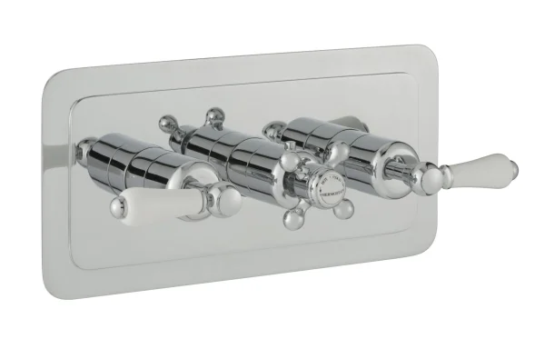 Just Taps Grosvenor Lever Thermostatic 2 Outlet Valve Horizontal Chrome