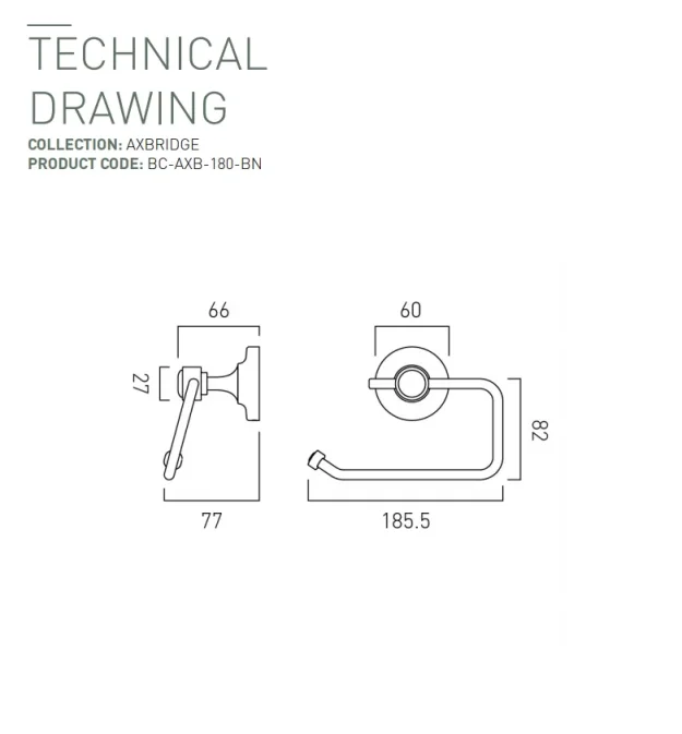 Booth & Co. Paper Holder Bright Nickel & Crackled White technical drawing - Image 2