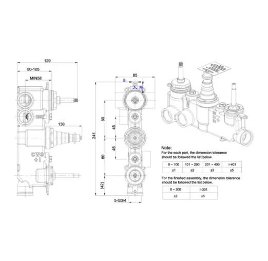 Crosswater 3 Way Diverter Valve Body With No Collars detail view - Image 3