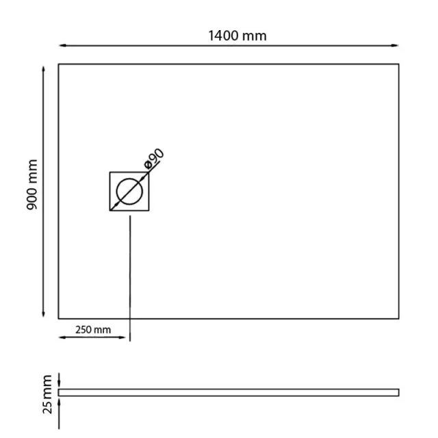 Merlyn Truestone Rectangle Tray Graphite Slate Black 1400 X 900mm technical drawing - Image 3