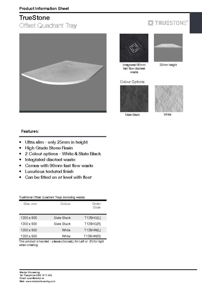 Merlyn Truestone Offset Quad Tray White Right Hand 1200 X 900mm detail view - Image 3