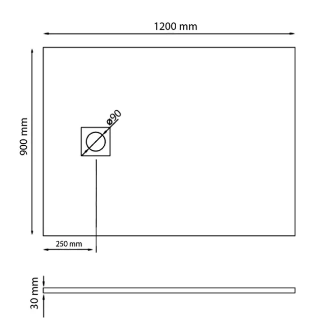 Merlyn Truestone Rectangle Tray Graphite Slate Black 1200 X 900mm technical drawing - Image 3