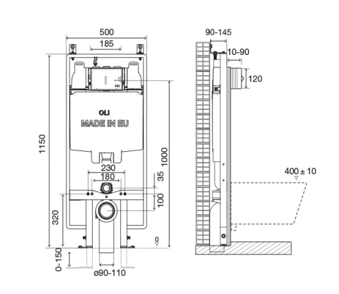 Oli Oli74 Mechanical Concealed Cistern & Slimline Frame TD technical drawing - Image 2
