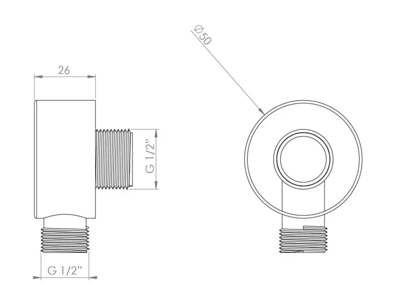 Saneux Cos Round Shower Outlet Elbow - Chrome technical drawing - Image 2