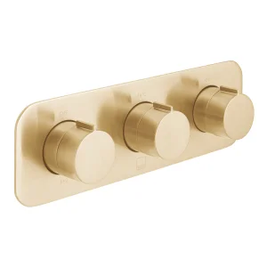 Vado Individual Tablet Altitude Horizontal Concealed 3 Outlet, 3 Handle Thermostatic Valve With All-flow Function Brushed Gold