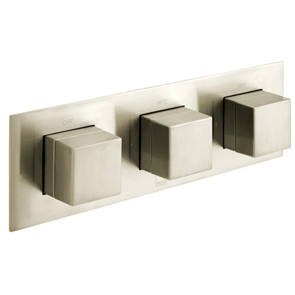 Vado Individual Tablet Notion Horizontal Concealed 3 Outlet, 3 Handle Thermostatic Valve With All-flow Function Brushed Nickel