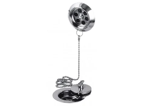 Booth & Co. Stowaway Bath Waste Metal Plug And Chain 1.1/2" Chrome & detail view - Image 2