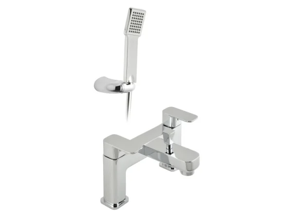 Vado Phase 2 Hole Bath Shower Mixer Single Lever Deck Mounted With Shower Kit Chrome