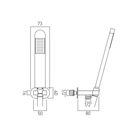 Vado Life Single Function Mini Shower Kit With 150cm Shower Hose And Bracket With Integrated Outlet Chrome technical drawing - Image 3