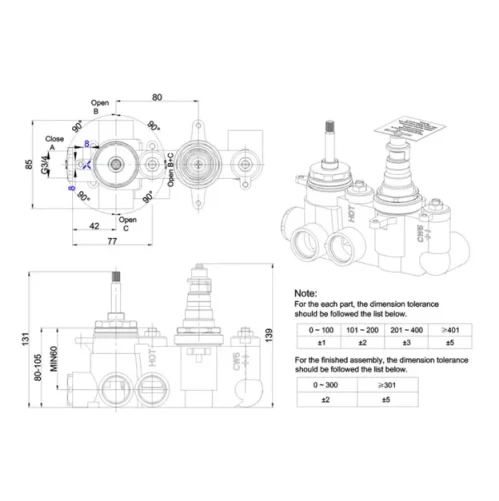 Crosswater 2 Way Multi-flow Diverter Valve Body With No Collars detail view - Image 3