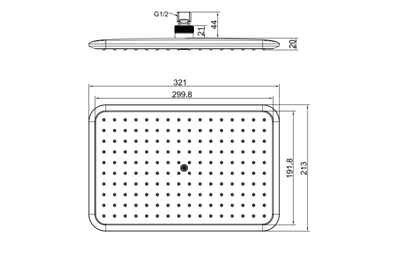 Crosswater Essence Fixed Head 320x210mm Chrome technical drawing - Image 3